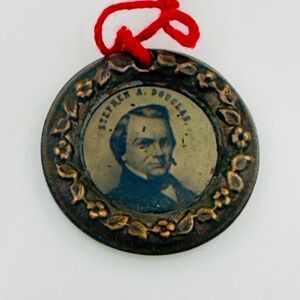 Antique 1860 Stephen A. Douglas & Johnson Campaign Button Democrat Party